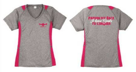CF PARDON MY BACK V-Neck Tee - Heather/Pink Rasberry