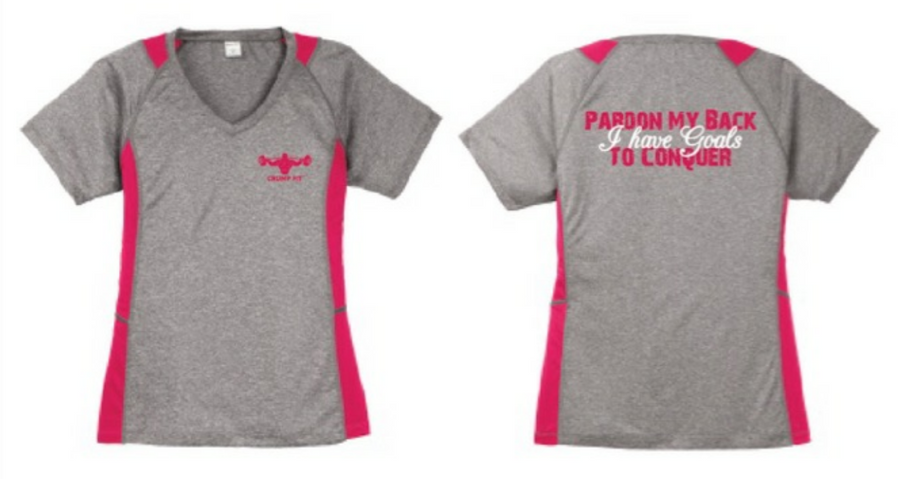 CF PARDON MY BACK V-Neck Tee - Heather/Pink Rasberry