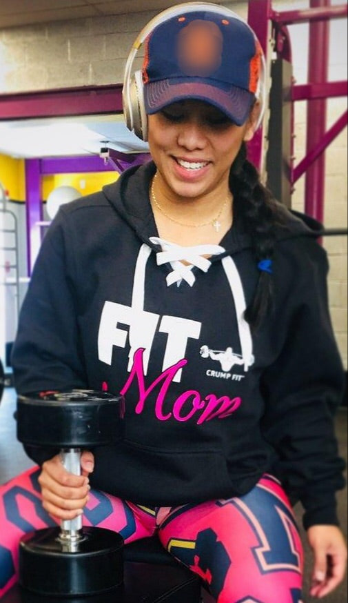 CF FIT MOM Lace up Hooded Pullover - Black/White/Pink